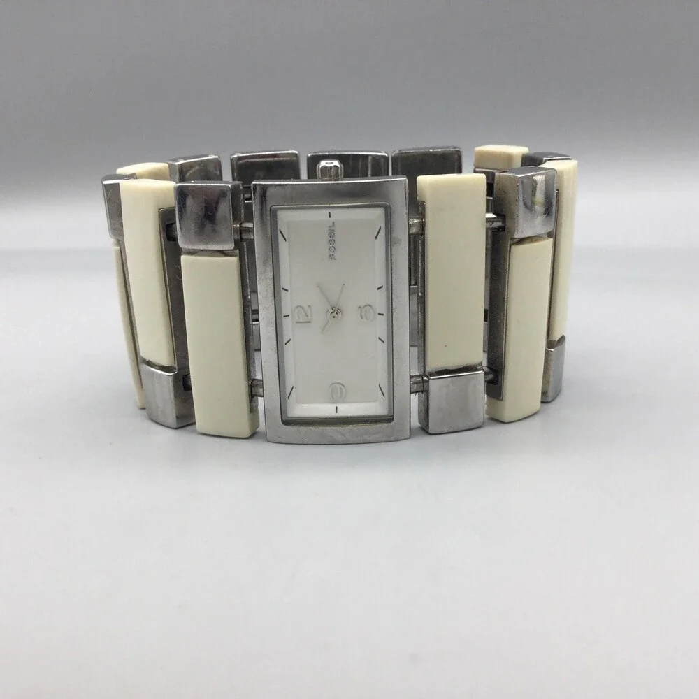 Fossil F2 Womens Watch 35mm White Dial Stainless Beige Resin New Battery 6.5